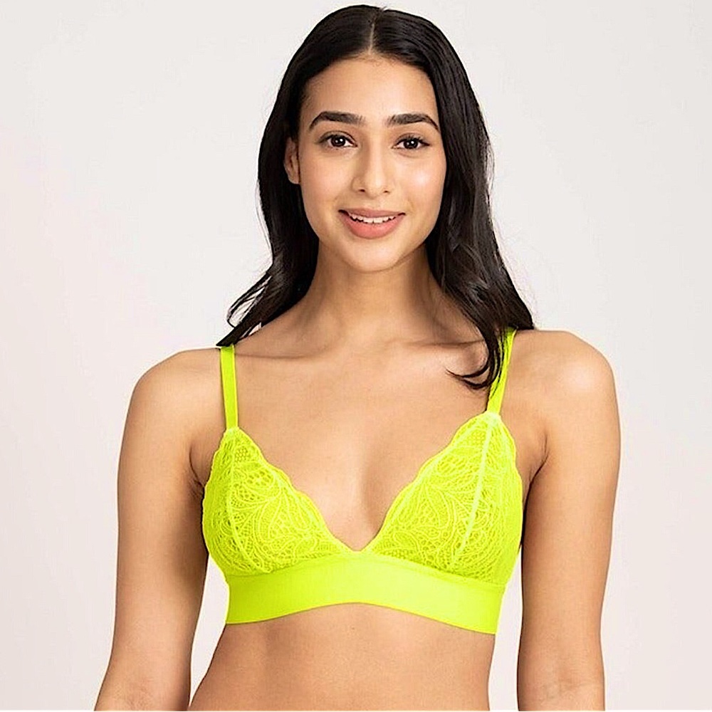 All.You.LIVELY Neon Green Longline Lace Bralette